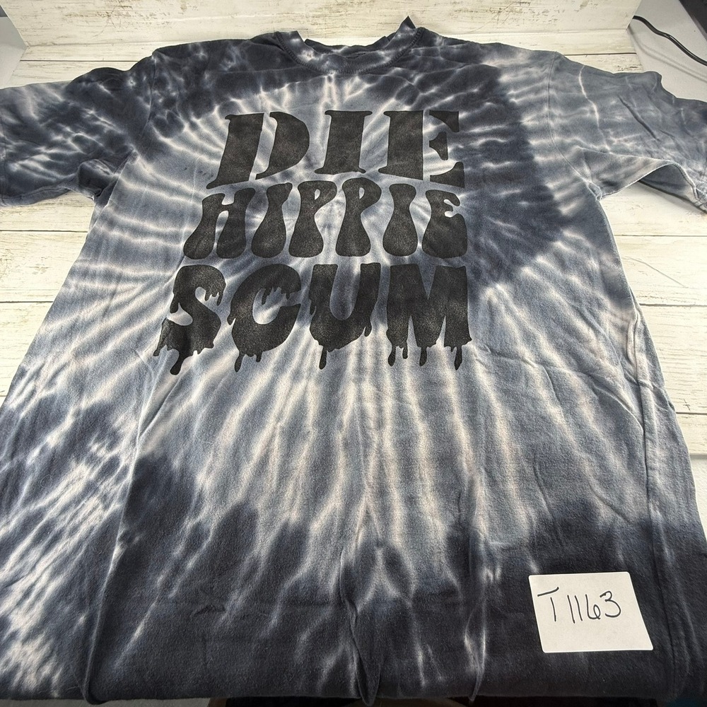HUF Die Hippie Scum Tie Dye Graphic T-Shirt Mens Large Grey White Streetwear